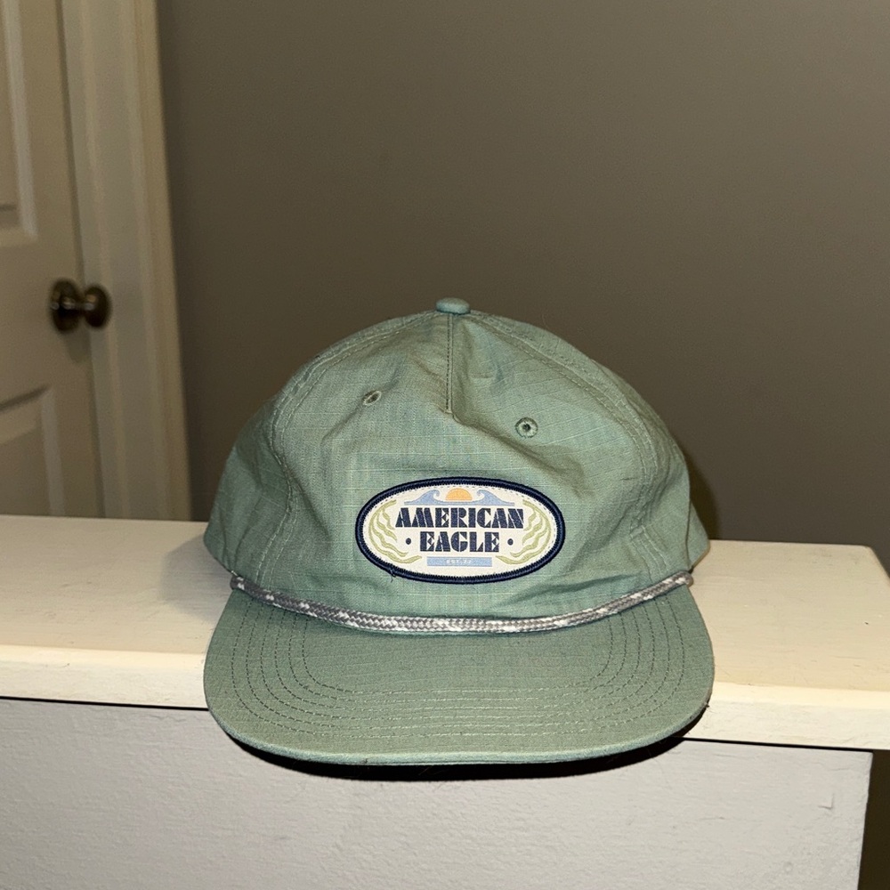 American Eagle Light Sage Green Cotton Flat Bill Baseball Hat